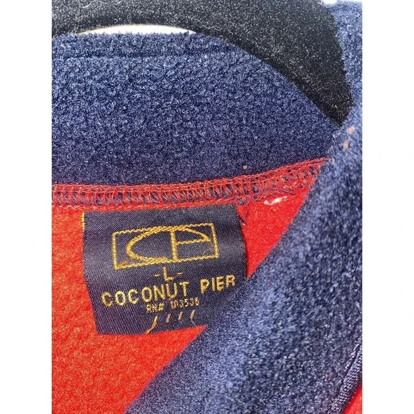 Coconut Pier Mens Lg Red Fleece Pullover French Quarter New Orleans Mardi Gras - Picture 5 of 8